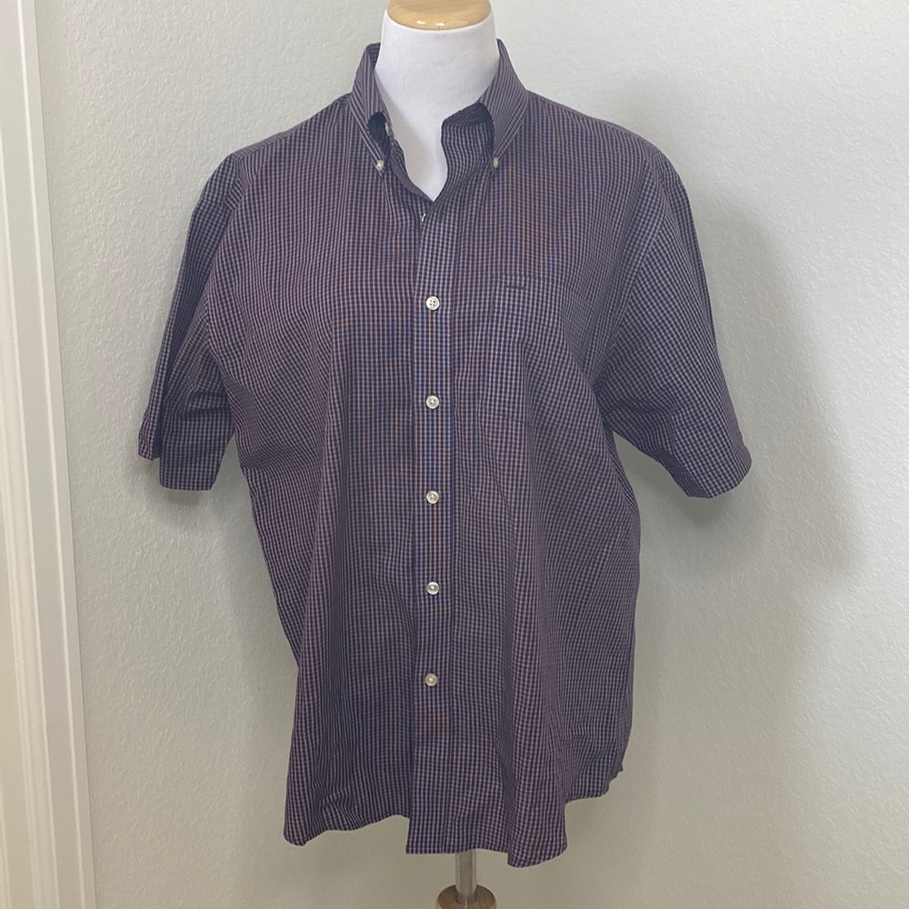 Van Heusen Men’s Plaid Short Sleeve Button Down Shirt Large 16-16.5